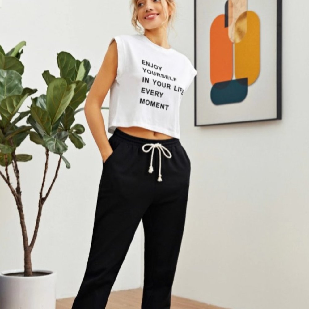 Women's Cap Sleeve Graphic T-Shirt | White & Black | Casual Tee - Picture 3 of 5
